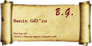Benis Géza névjegykártya